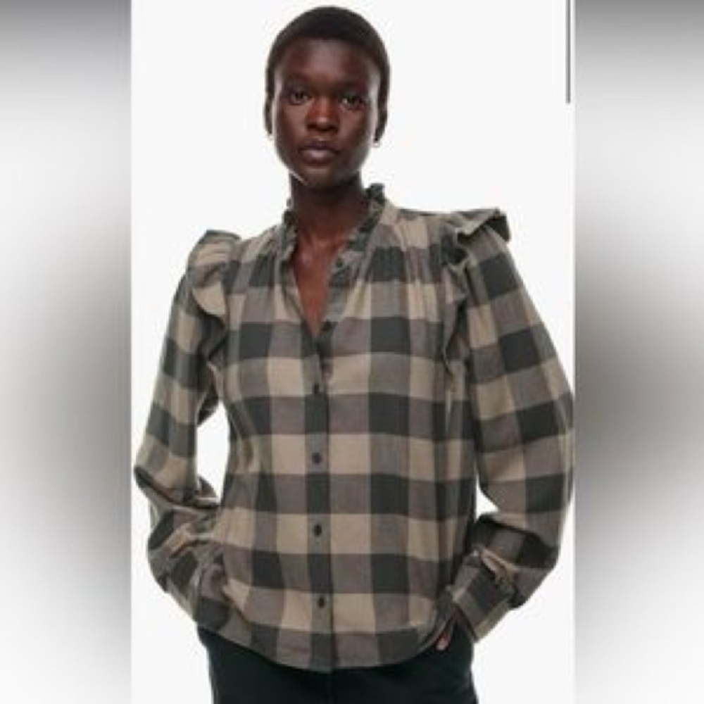Aritzia Wilfred Free Curiosity Shirt Plaid Ruffle